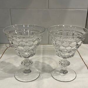 2 Vintage Textured Clear Glass Goblets